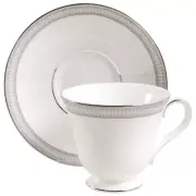 Brand New Set of Dozen Waterford Carina Platinum Teacups and Saucers