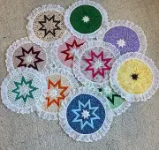 Lot of 11 Vintage Quilted "Amish Star" Hot Pad Trivet Wicker Wall Decor