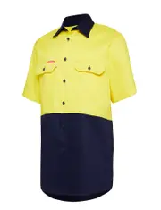 3 X Hard Yakka Core Hi Vis 2 Tone Short Sleeve Lightweight Vented Shirt - Yellow