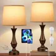 Touch Lamps for Bedrooms Set of 2 - Nightstand D. Brown Shade & Brown Base