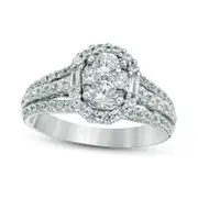 1.33 CT. T.W. Composite Natural Diamond Oval Frame Multi-Row Split Shank Engagement Ring in Solid 14K White Gold