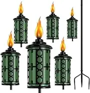 16oz Home Garden Torch, 6 Pack Outdoor Metal Torch Garden Décor,59-Inch Upgraded Citronella Torches with 3-Prong Grounded Stake, Metal Light Torches for Party Patio Pathway