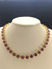 Fuschia & Violet Volcano Crystal Necklace In 14k Gold Plated