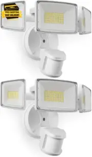2 Pack 75W 7500LM LED Motion Sensor Outdoor Lights, Dusk to Dawn Flood Lights O