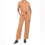 Young Fabulous & Broke | Linen Blend Cuba Jumpsuit Caramel Size Small