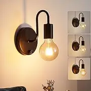 Lightess Wall Lights Dimmable Wall Lamp with Switch E27 Socket Black Metal Bedroom Lamps for Living Room Garage Hallway (No Bulb)