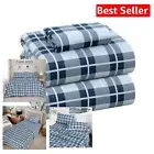 Breathable Flannel Twin Size Sheets - 3 Piece Set with Illusion Check Design