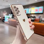 [LSOUGUK] Compatible with Samsung Galaxy A13 4G Case,Love Heart Pattern Electroplated Design Soft TPU Shockproof Protective Phone Case Full Camera Lens Protection Cover for Samsung Galaxy A13 4G-White