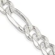 20 Inch Sterling Silver 9.5mm Pav Flat Figaro Chain