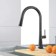 ACA International WELS Kitchen Mixer Tap Pull-Out 2-Mode Spray Kitchen Tap 360-degree Swivel Kitchen Laundry Sink Basin Taps Solid Brass(Matte Black)