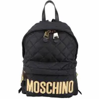 在飛比找Yahoo奇摩購物中心優惠-MOSCHINO 菱格紋車縫線撞色字母後背包(黑x金色)