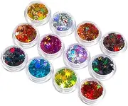 Healvian 12pcs Nail Sequins Art Stickers Set Nail Polish Stickers for DIY Manicures Kits Rhinestones Manicure Accessories for Women Ladies