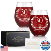 Perfectinsoy 30 Years Happy Anniversary Wine Glass Set of 2, 30th Anniversary