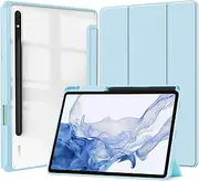 [QINOUK] Case for Samsung Galaxy Tab S9 Ultra, [Stand Function] Soft TPU Smart Case with Auto Sleep Wake, Clear Acrylic Anti-Scratch Case for Samsung Galaxy Tab S9 Ultra Sky Blue