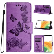 For Samsung Galaxy A55 5G Case Embossed Butterflies Wallet PU Leather, Purple