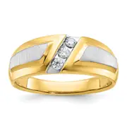 14k Two-tone Gold Men's Polished and Satin 1/5 carat Diamond Complete Ring
