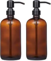 Lertenys 2 Pack Thick Amber Glass Pint Jar Soap Dispenser 16ounce Boston Round Bottles Dispenser for Essential Oil Lotion