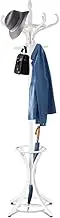 Giantex Coat Rack, Free Standing Coat Rack, Solid Wood Coat Tree w/ 12 Hooks & Umbrella Holder, Solid Wood Structure, Stable Base, Standing Rack for Hallway, Living Room, Bedroom, Cloakroom (White)