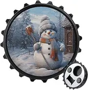 Magnetic Bottle Opener Round Fridge Magnets Hardworking Snowman Portable Opener Funny Beer Opener Decorative Refrigerator Magnets For Home Bar Kitchen Office Black