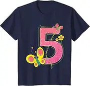 [X.Style] Kids 5th Birthday T-Shirt Girls Butterfly Flowers Birthday ds871 T-Shirt (XL) Navy Blue