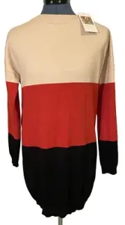 NWT Kirundo Womens Ivory Coral Black Colorblock Longsleeve Sweater Oversized S
