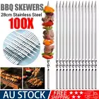 100x Kebab Stick Stainless Steel Barbecue Metal Skewers Flat Needle BBQ Tool