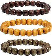 [JJDreams] Natural Wood Beads Bracelet Lava Rock Stone for Men Women Diffuser Wrist Elastic Adjustable