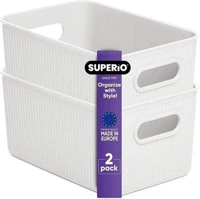 Decorative Plastic Open Home Storage Bins Organizer Baskets, Medium White (2 ...