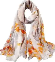 Women's Scarf, Mulberry Flower Print Large Silk Shawl Scarf Wraps Printed Long Soft Voile Scarf Muffler Shawl Wrap,A,110 * 175cm
