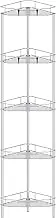 HuggieGems 5 Tier Floor Standing Corner Shower Caddy Organizer Shelf with Hooks, Bathroom Shelves Stand Rack, Silver