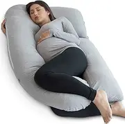 PharMeDoc Pregnancy Pillow U-Shape Body Pillow, Maternity Pillow Support Detachable Extension - Machine Washable Jersey Cover