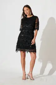 Women's Party See Me Dress Short Sleeve in Black Sequin 8