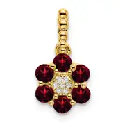 14K Yellow Gold Garnet and Real Diamond Floral Pendant
