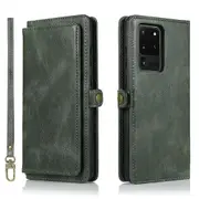 Case Card Slot Holder Cash Pocket PU Leather Sleeve, Green - Samsung S20 Ultra