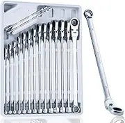 toolant Extra Long Ratcheting Wrench Set, Flex Head & Offset Fixed Head Double Box End Combination Wrench Set, CR-V Steel, Metric 8-19mm & 21-24mm, 16PCS with Storage Tray