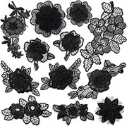 12 Pieces Flower Lace Embroidered Applique 3D Floral Sew On Patches for Clothes Repairing Decorating Wedding Dress DIY Sewing Craft (Black)