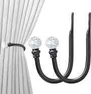 Curtain Holdbacks Black 2Pcs, Curtain Tiebacks Wall Mounted Curtain Hooks Holder