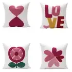 Redness Heart Embroidered Cushions Case Cotton Canvas Cushions Cover for Car