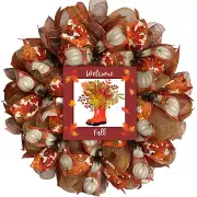 Welcome Fall Rainboot Harvest Handmade Deco Mesh Autumn Wreath