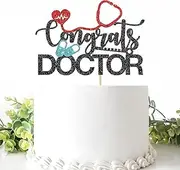 Confetti! Congrats Doctor Cake Topper - Medical School Graduated Cake Decorations - Doctor Grad Party Supplies - Glittery Black