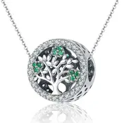 925 Sterling Silver Tree Of Life Diamond Pendant Set Style - Bead + Chain