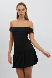 Black Bubble Dress Off Shoulder - Size 12M, Women's Skater Dress