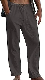[Maiyifu-GJ] Men's Linen Cotton Loose Fit Pants Casual Sweatpants Lightweight Elastic Waist Drawstring Pants Jogger Trousers