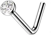 [Generic] Nose Stud L- Bend Titanium 1.5mm Clear Gem Bone Pin Straight Body Piercing - 20G, Titanium