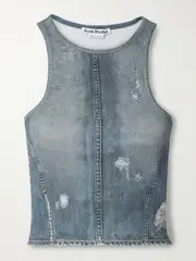 [Acne Studios] Acne Studios - Cropped Ribbed Printed Cotton Tank - Blue - large large Blue