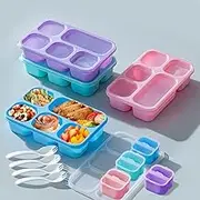4 Pack Bento Lunch Boxes, 1300 ML 5-Compartment Bento Box Meal Prep Containers with Sauce Container & Fork, Reusable Lunch Containers for School Work Travel