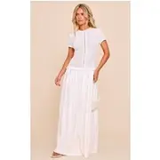 Petite White Hook & Eye Detail Drop Waist Maxi Dress, White