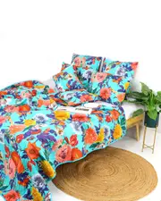 Linen Connections Vintage Handmade Kantha Floral Cotton Quilt Throw Bedspread Block Print Quilt Indian Quilt Comforter Duvet Cover Quilt - 018