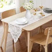 14 x 36 Inch Lace Table Runner with 2 Tassels. Classic 36" Table Runner White