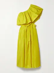 [Adam Lippes] Adam Lippes - One-shoulder Ruffled Belted Silk-taffeta Midi Dress - Yellow - medium medium Yellow
